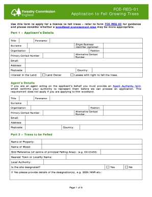 FCE REG 01 Application to Fell Growing Trees Forestry Gov  Form