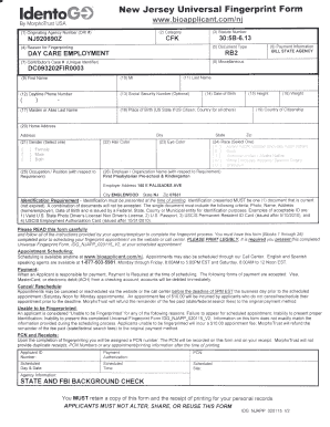 School New Jersey Universal Fingerprint Form Child Care Employment