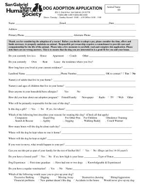 Adoption Application for Dogs San Gabriel Valley Humane Society Sgvhumane  Form