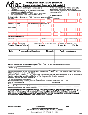 Aflac Physician Treatment Summary Form