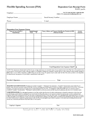 Flexible Spending Account FSA Dependent Care Receipt  Form