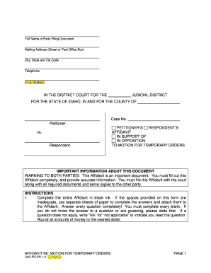 Motion for Temporary Orders Idaho  Form