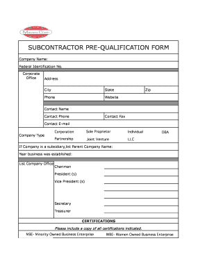 Subcontractor Qualification Form