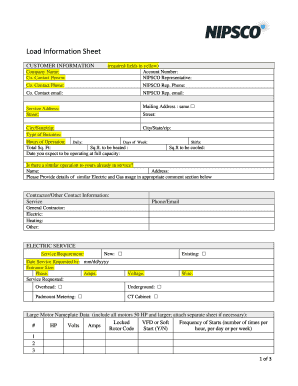 Load Information Sheet