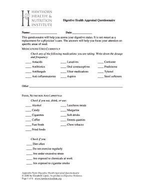 Health Appraisal Questionnaire  Form