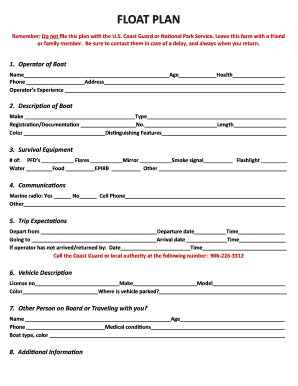 FLOAT PLAN NPS Gov Nps  Form