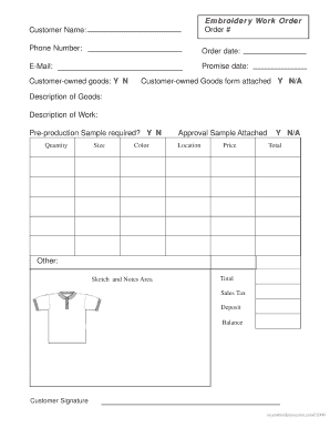 Embroidery Order Form - Fill Out and Sign Printable PDF Template | signNow
