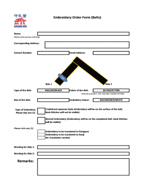 B 19 EMBROIDERY ORDER FORM for BELT SHUREIDO