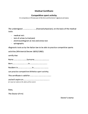  Sports Medical Certificate 2016