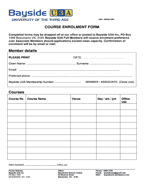 Bayside U3a  Form