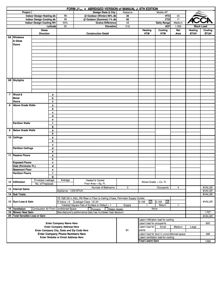 Manual J Calculation Form