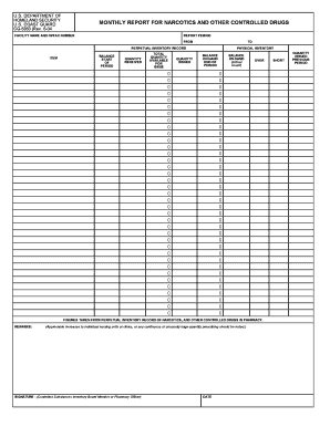 CG5353 PDF Monthly Report for Narcotics and Other Controlled Drugs Uscg  Form