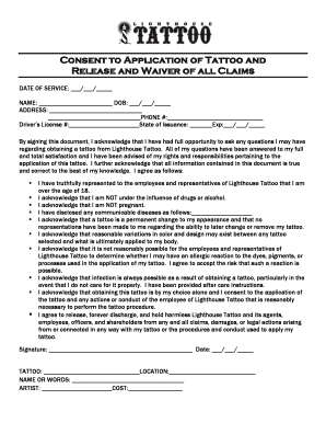 Waiver for Tattoo  Form