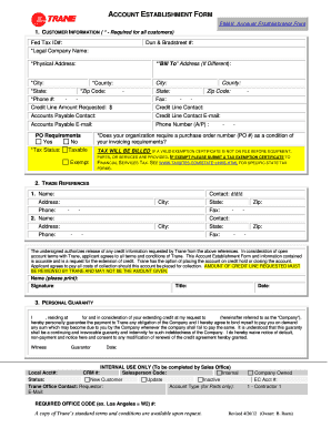 Get and Sign Account Establishment Form Trane Supply 2012-2022