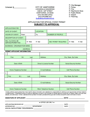 APPLICATION for SPECIAL EVENT PERMIT SUBJECT to APPROVAL  Form