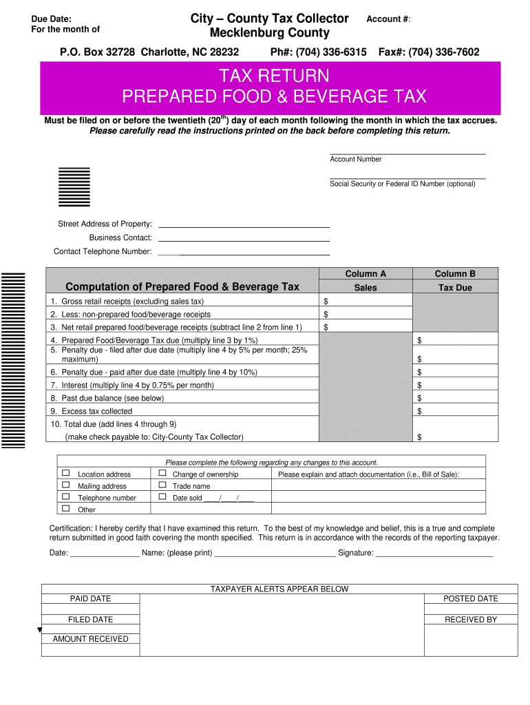  TAX RETURN PREPARED FOOD & BEVERAGE TAX Charmeck 2013