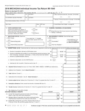 Michigan Individual Income Tax Return MI 1040 Michigan Individual Income Tax Return MI 1040 Michigan  Form