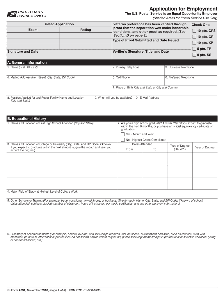  Ps Form 2591 2016-2024
