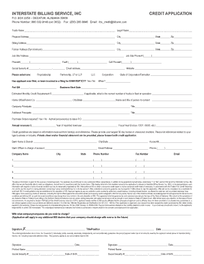 Interstate Billing Service Credit Application  Form