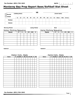 Softball Stat Sheet  Form