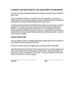 CONSENT for TREATMENT and ASSIGNMENT of Physical Therapy  Form