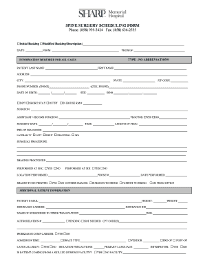 SPINE SURGERY SCHEDULING FORM