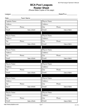 BCA Pool League Operator S Manual Billiards Talk  Form