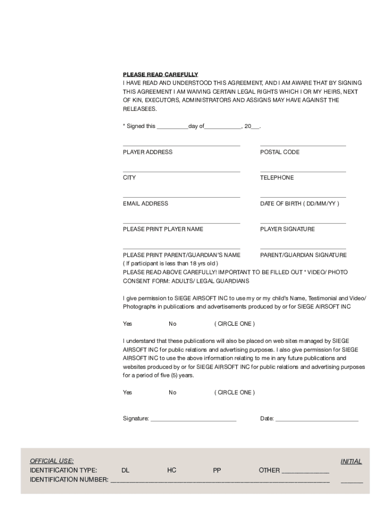 Siege Airsoft Waiver  Form