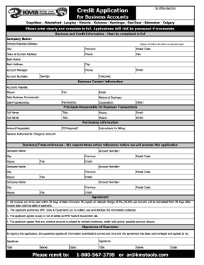 Credit Application KMS Tools  Form