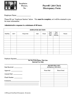 Payroll Discrepancy Form Template