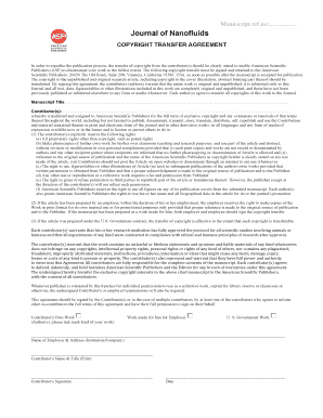 Copyright Transfer Agreement Journal American Scientific  Form