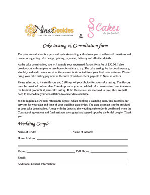 Cake Tasting &amp; Consultation Form Nina &#039;s Cookies