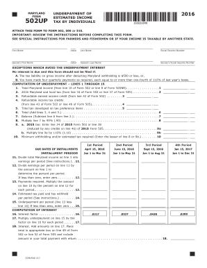 Get and Sign Maryland and Underpayment of Estimated Income Tax by Individuals Form 2016-2022