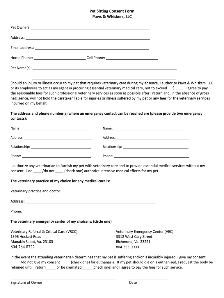 Sitting Consent Form