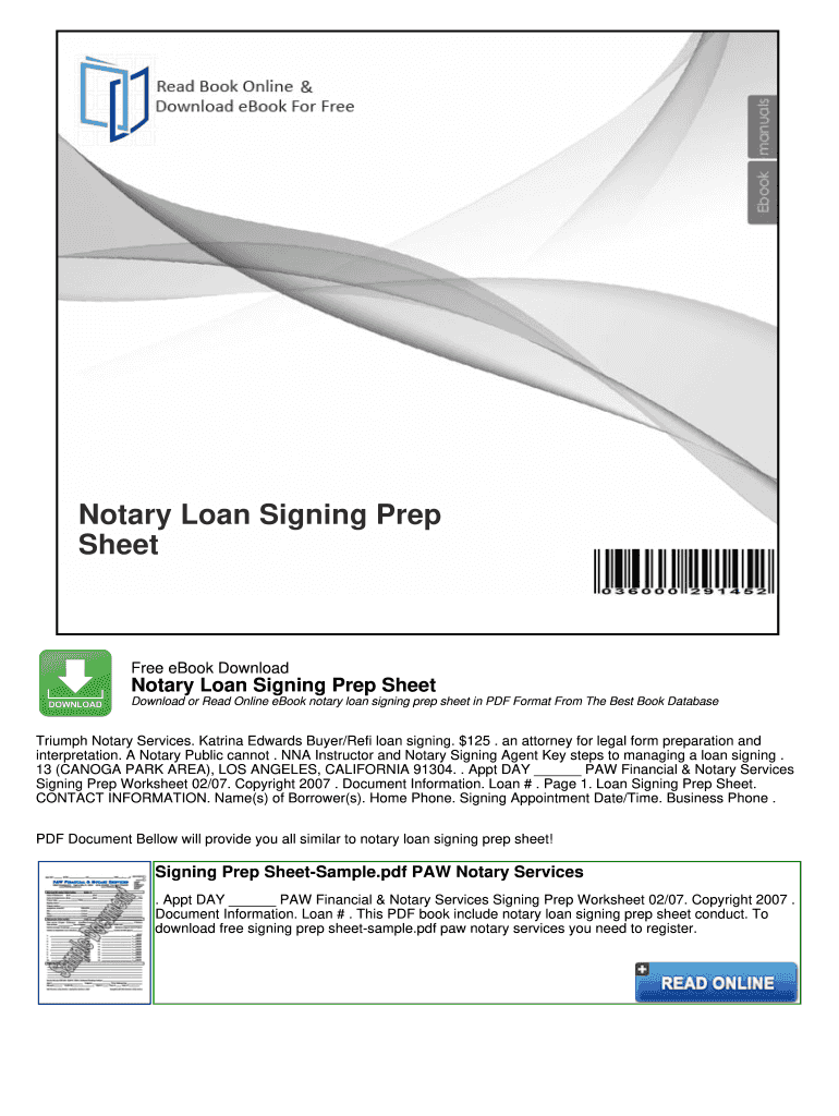 Loan Signing Prep Sheets PDF  Form