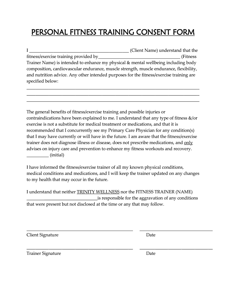 Personal Training Consent Form