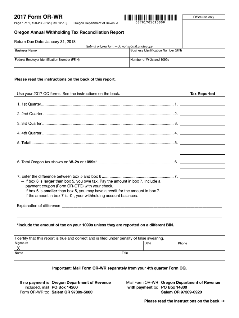  Oregon Form Wr 2017