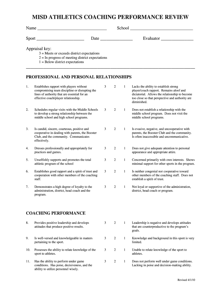 MISD ATHLETIC COACHING PERFORMANCE APPRAISAL Mansfieldisd