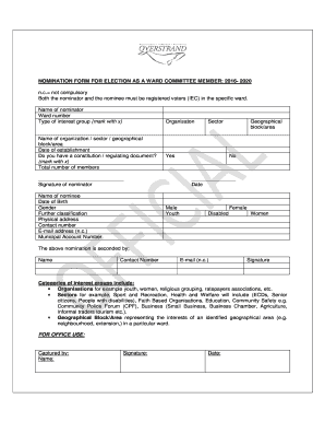 NOMINATION FORM for ELECTION as a WARD COMMITTEE MEMBER Overstrand Gov