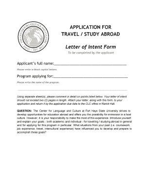 Study Abroad Letter of Intent Example  Form