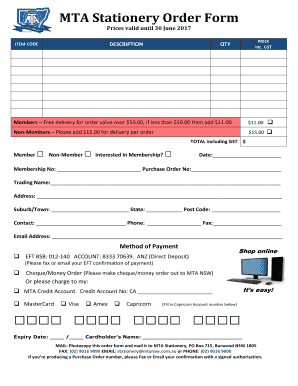 Mta Stationery  Form