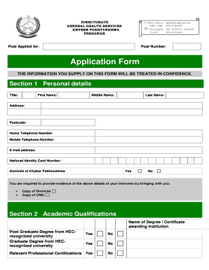 Directorate General Health Services Kpk Peshawar Application Form