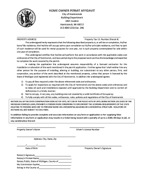 HOME OWNER PERMIT AFFIDAVIT  Form