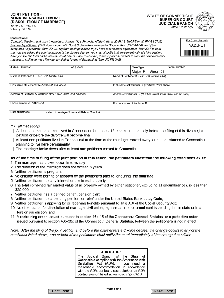 Connecticut Joint Divorce Form