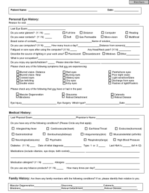 Personal Eye History  Form