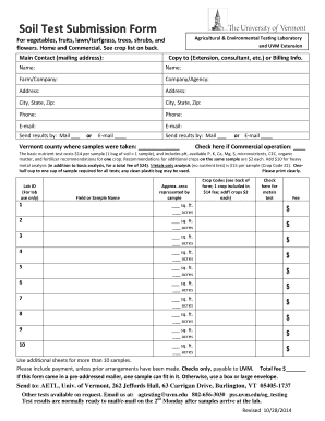 Soil Test Submission Form Uvm