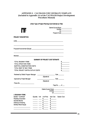 Caltrans Cost Estimate Template  Form