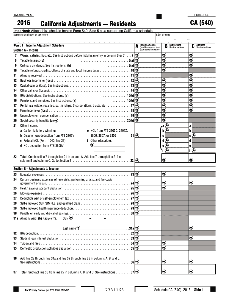  California 540  Form 2016