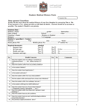 Student Medical History Form