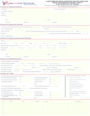 Vipul Medcorp Claim Form Filled Sample